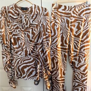 PrettyLittleThing Zebra Print Tie-Neck Ensemble